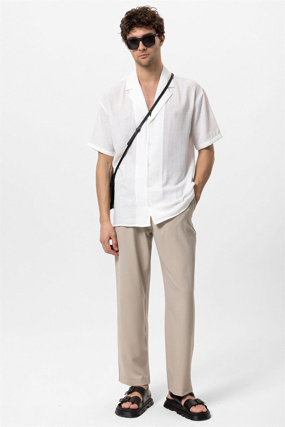 قميص رجالي بأكمام قصيرة وكبير الحجم بياقة Apaş