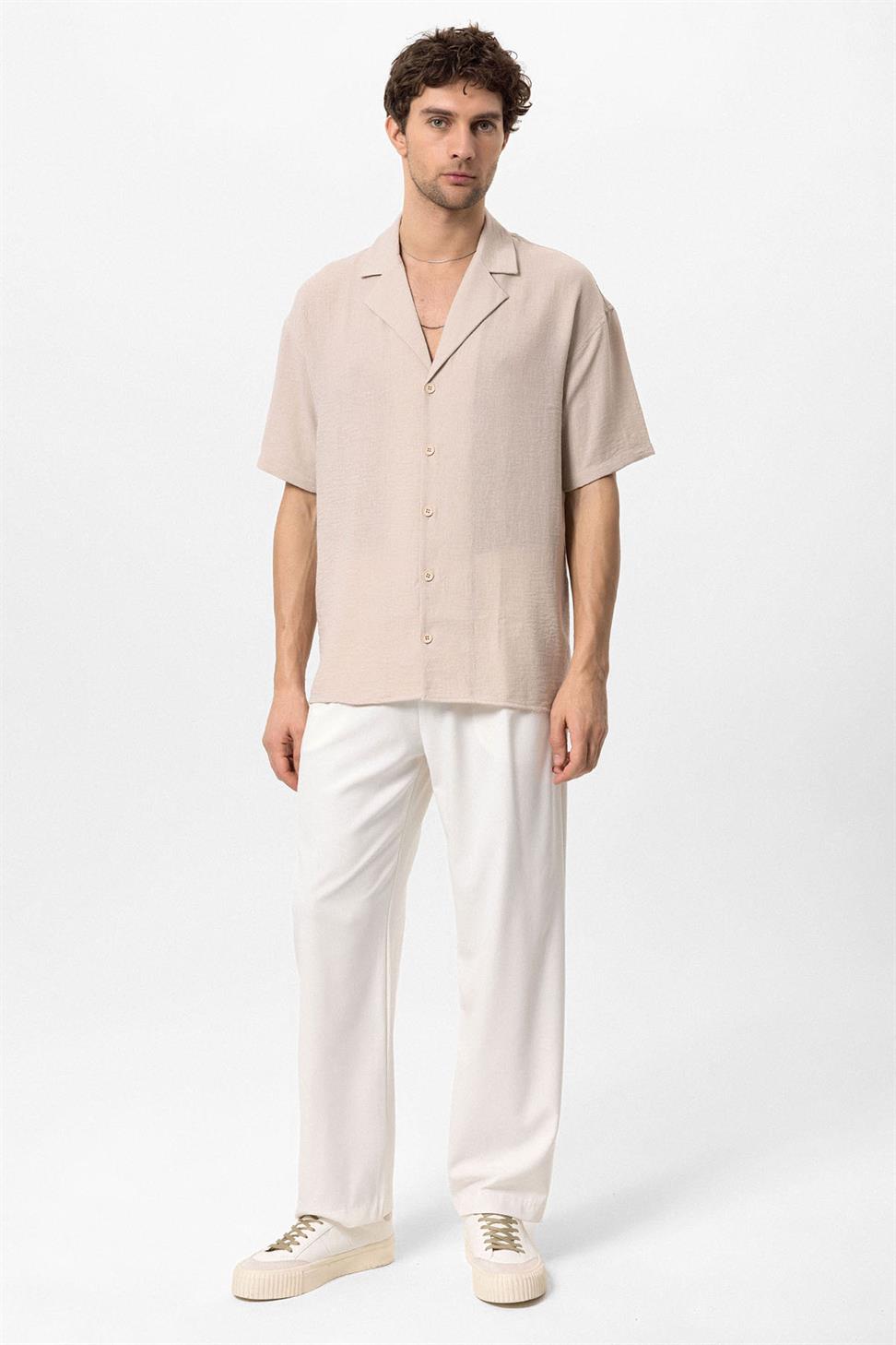 قميص رجالي بأكمام قصيرة وكبير الحجم بياقة Apaş