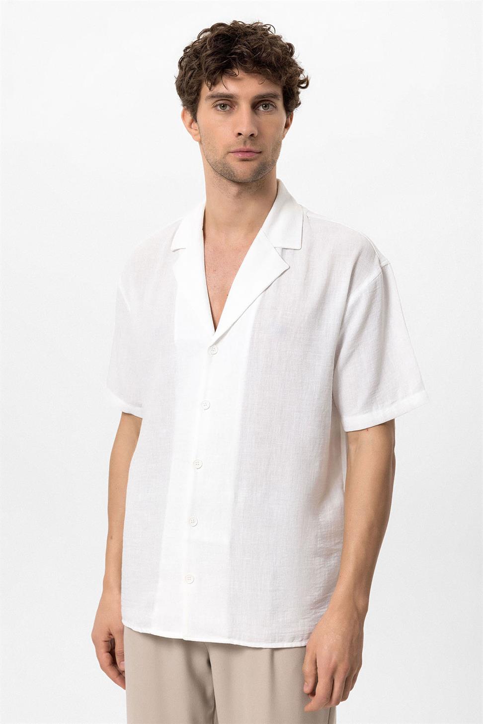 قميص رجالي بأكمام قصيرة وكبير الحجم بياقة Apaş