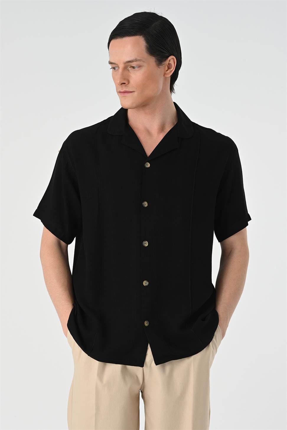 Apaş الياقة شريطية قميص مفصل للرجال