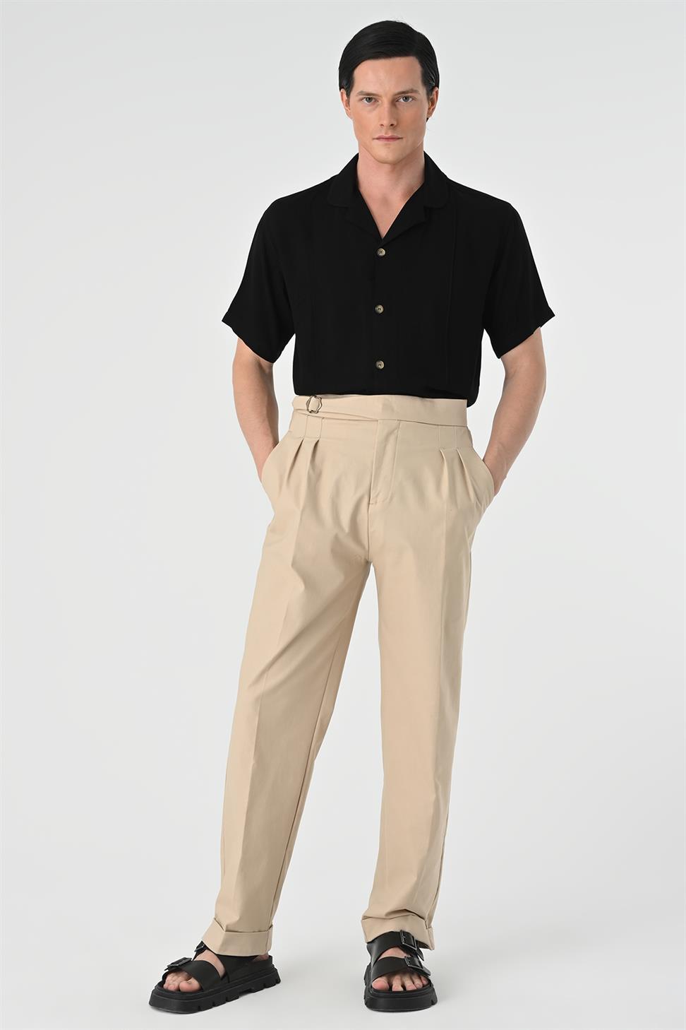 Apaş الياقة شريطية قميص مفصل للرجال