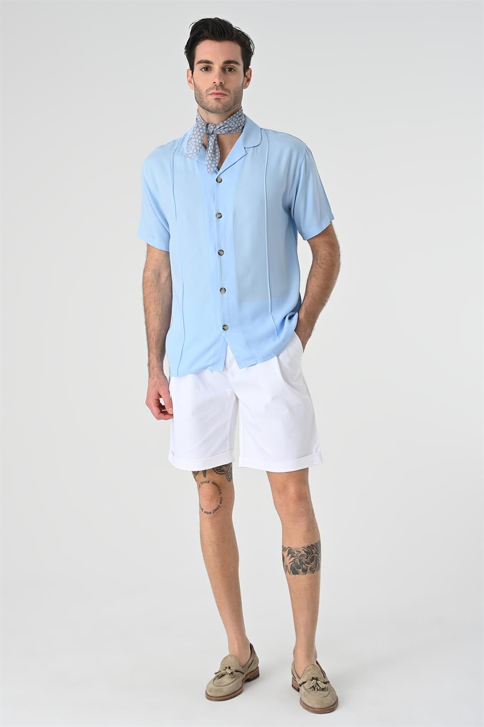 Apaş الياقة شريطية قميص مفصل للرجال