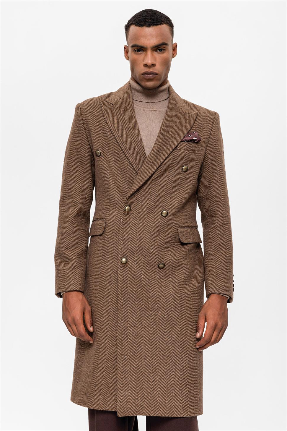 متعرجة منقوشة مزدوجة الصدر معطف الرجال