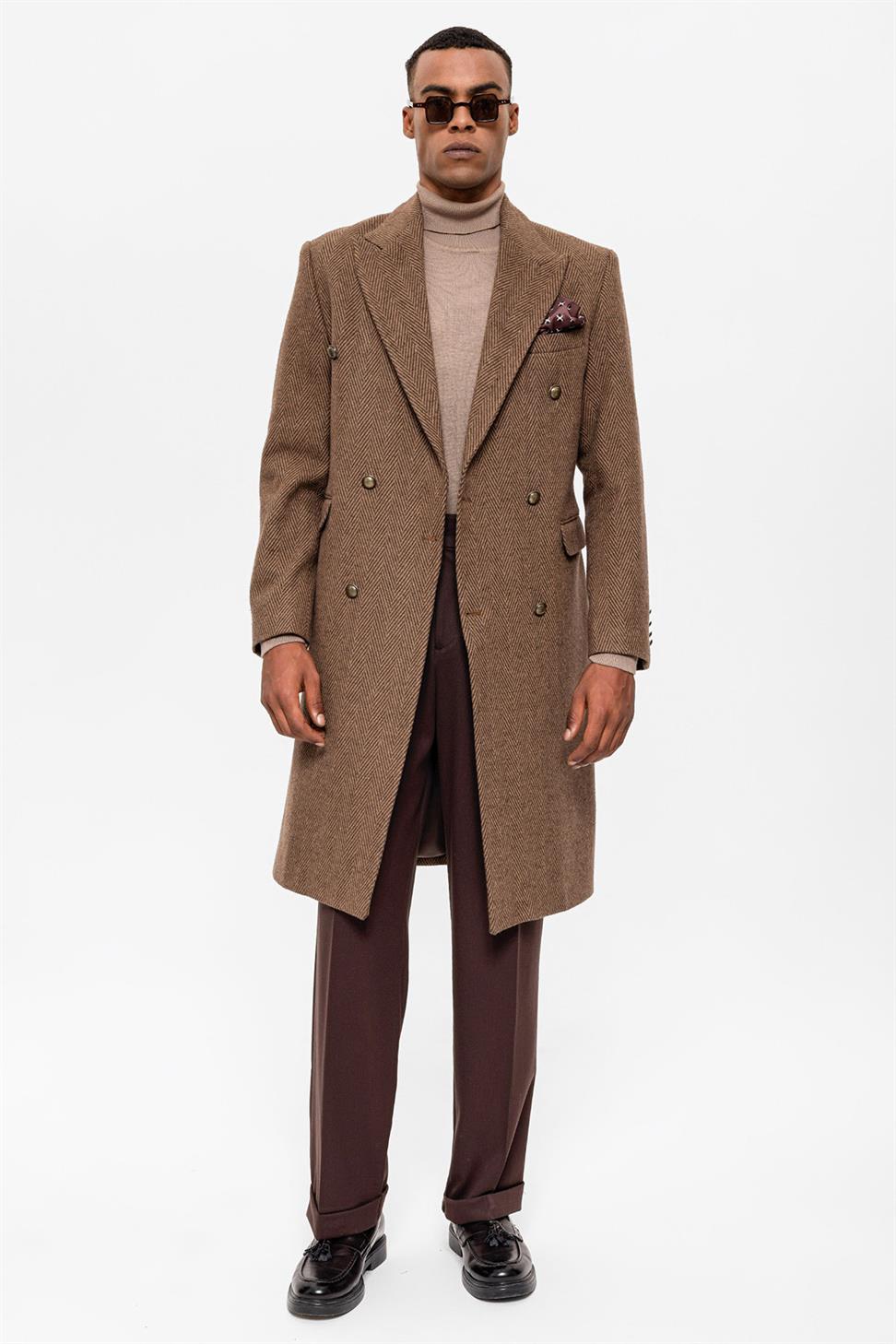 متعرجة منقوشة مزدوجة الصدر معطف الرجال