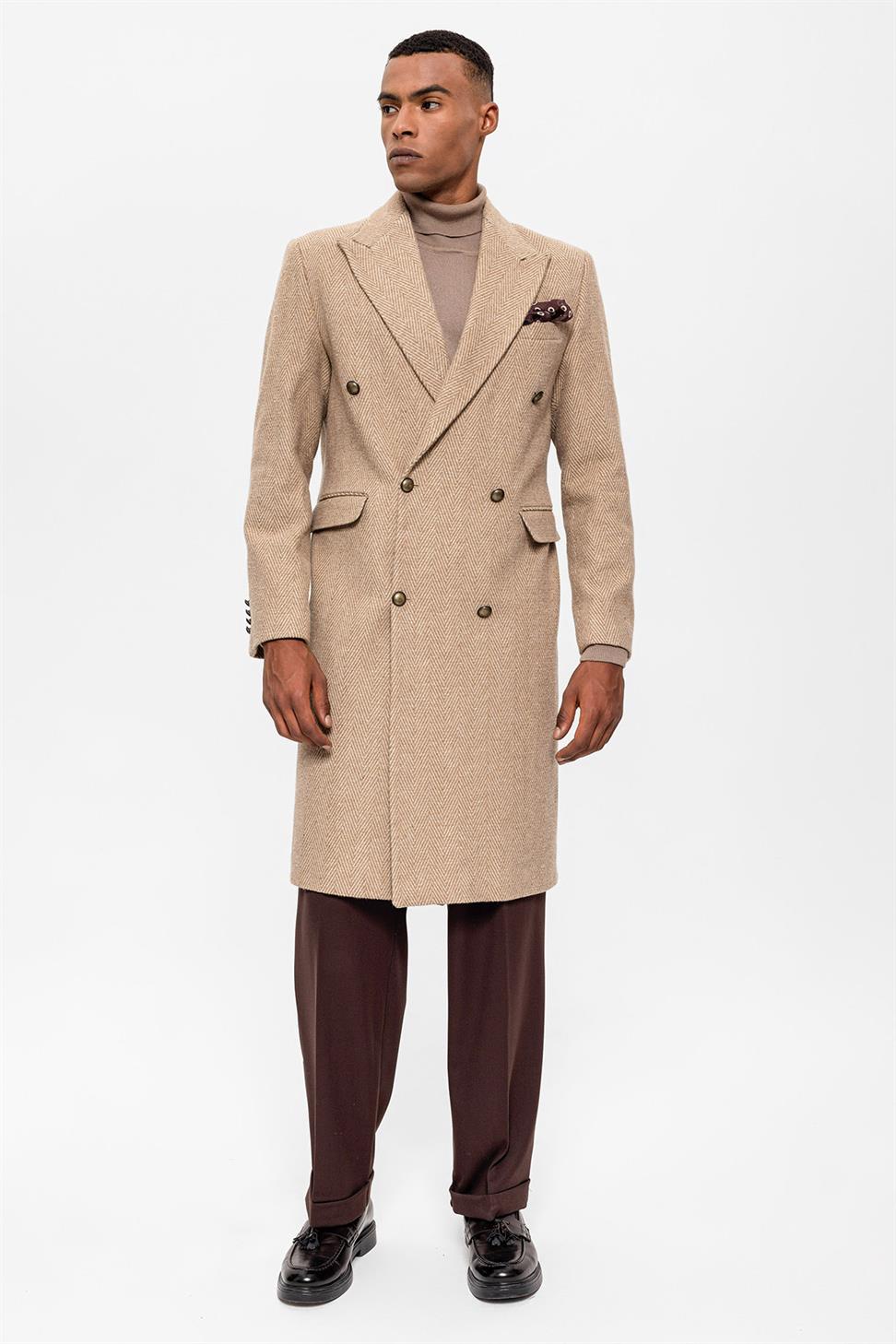 متعرجة منقوشة مزدوجة الصدر معطف الرجال