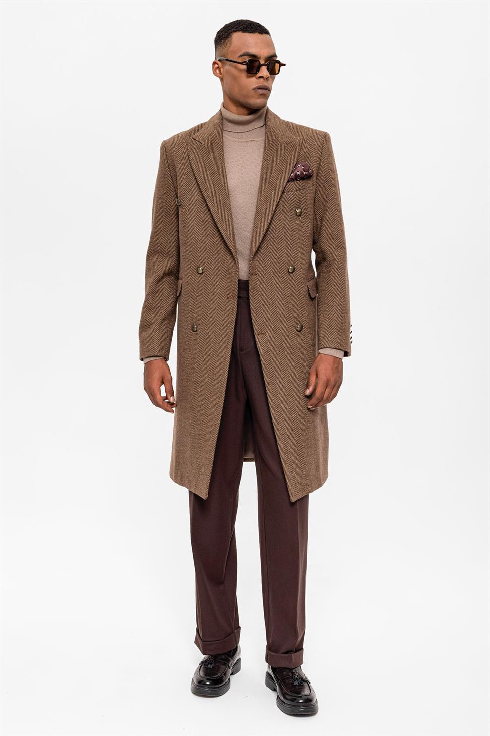 متعرجة منقوشة مزدوجة الصدر معطف الرجال