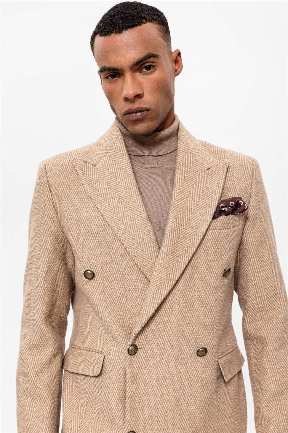 متعرجة منقوشة مزدوجة الصدر معطف الرجال