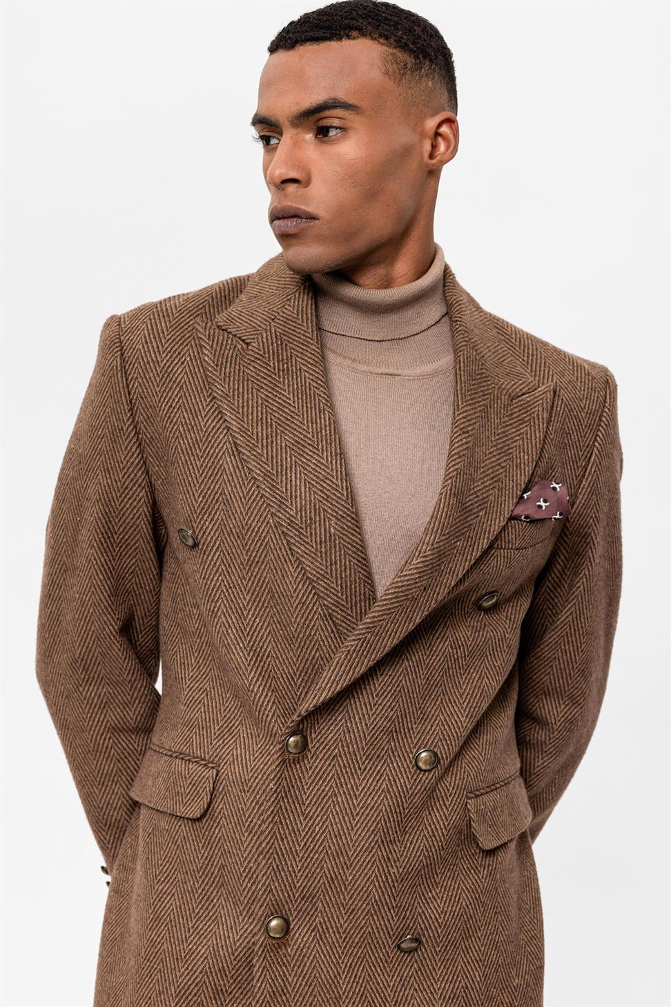 متعرجة منقوشة مزدوجة الصدر معطف الرجال