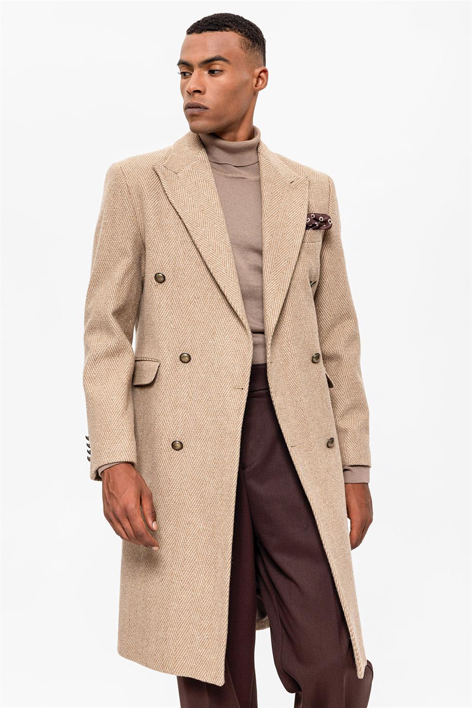 متعرجة منقوشة مزدوجة الصدر معطف الرجال