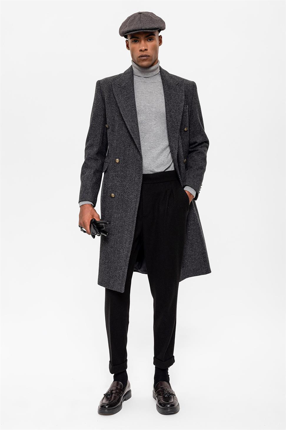 متعرجة منقوشة مزدوجة الصدر معطف الرجال