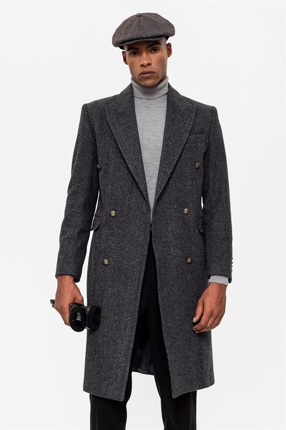 متعرجة منقوشة مزدوجة الصدر معطف الرجال