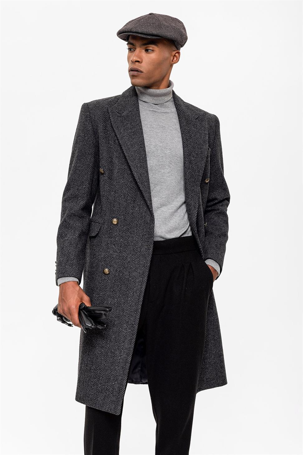 متعرجة منقوشة مزدوجة الصدر معطف الرجال