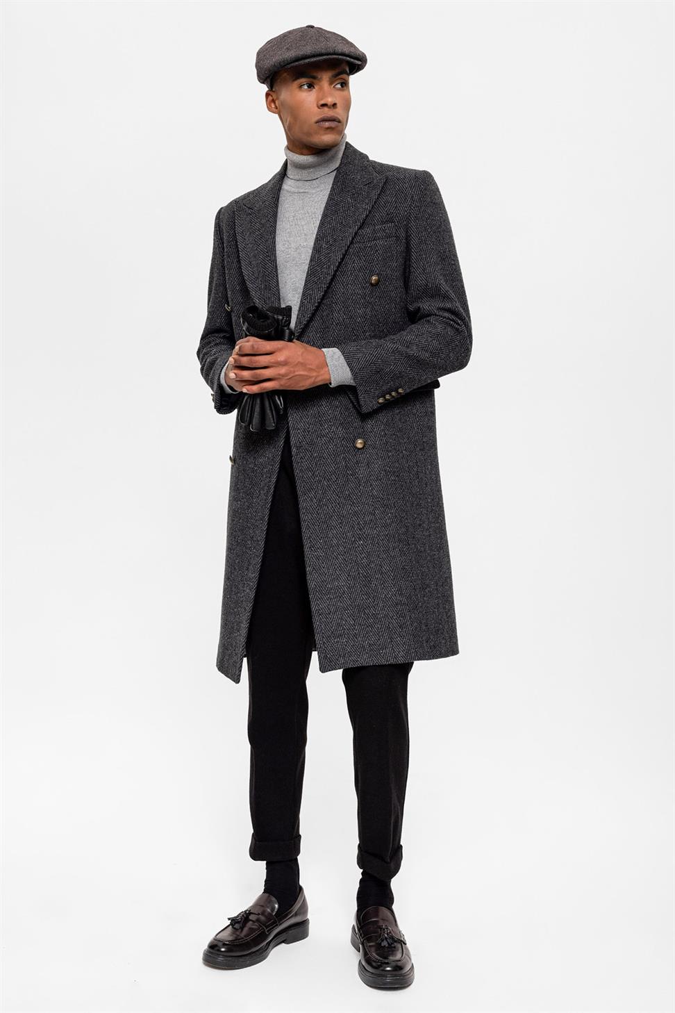 متعرجة منقوشة مزدوجة الصدر معطف الرجال