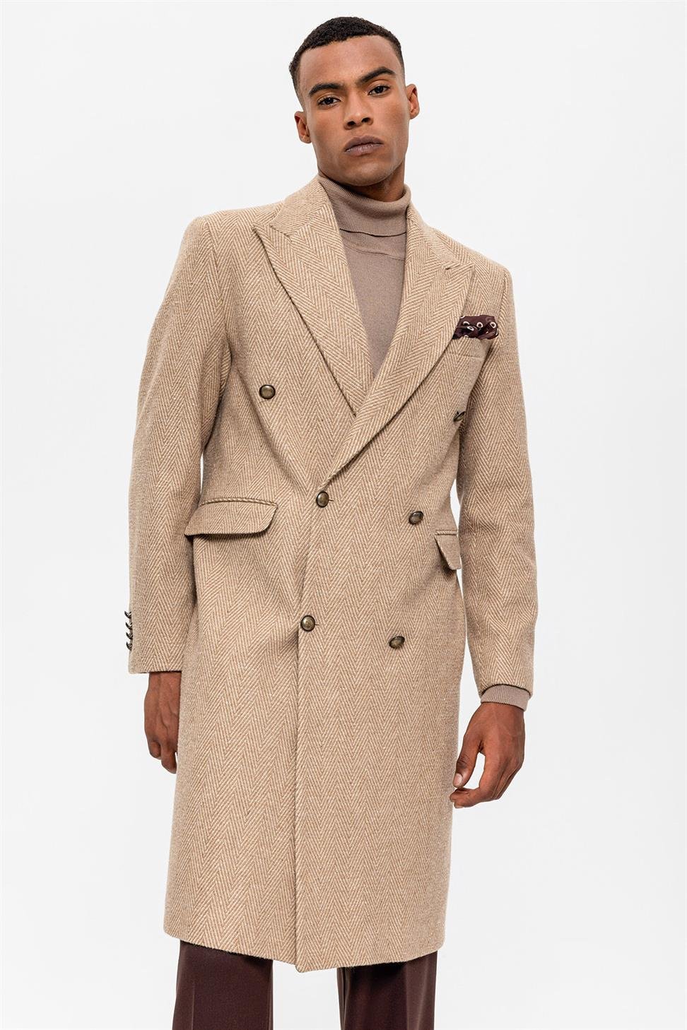 متعرجة منقوشة مزدوجة الصدر معطف الرجال