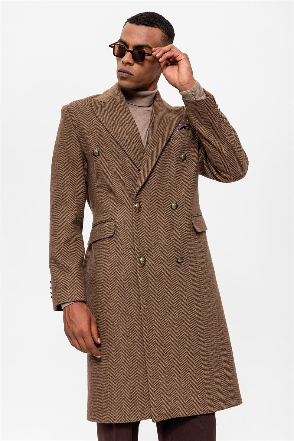 متعرجة منقوشة مزدوجة الصدر معطف الرجال