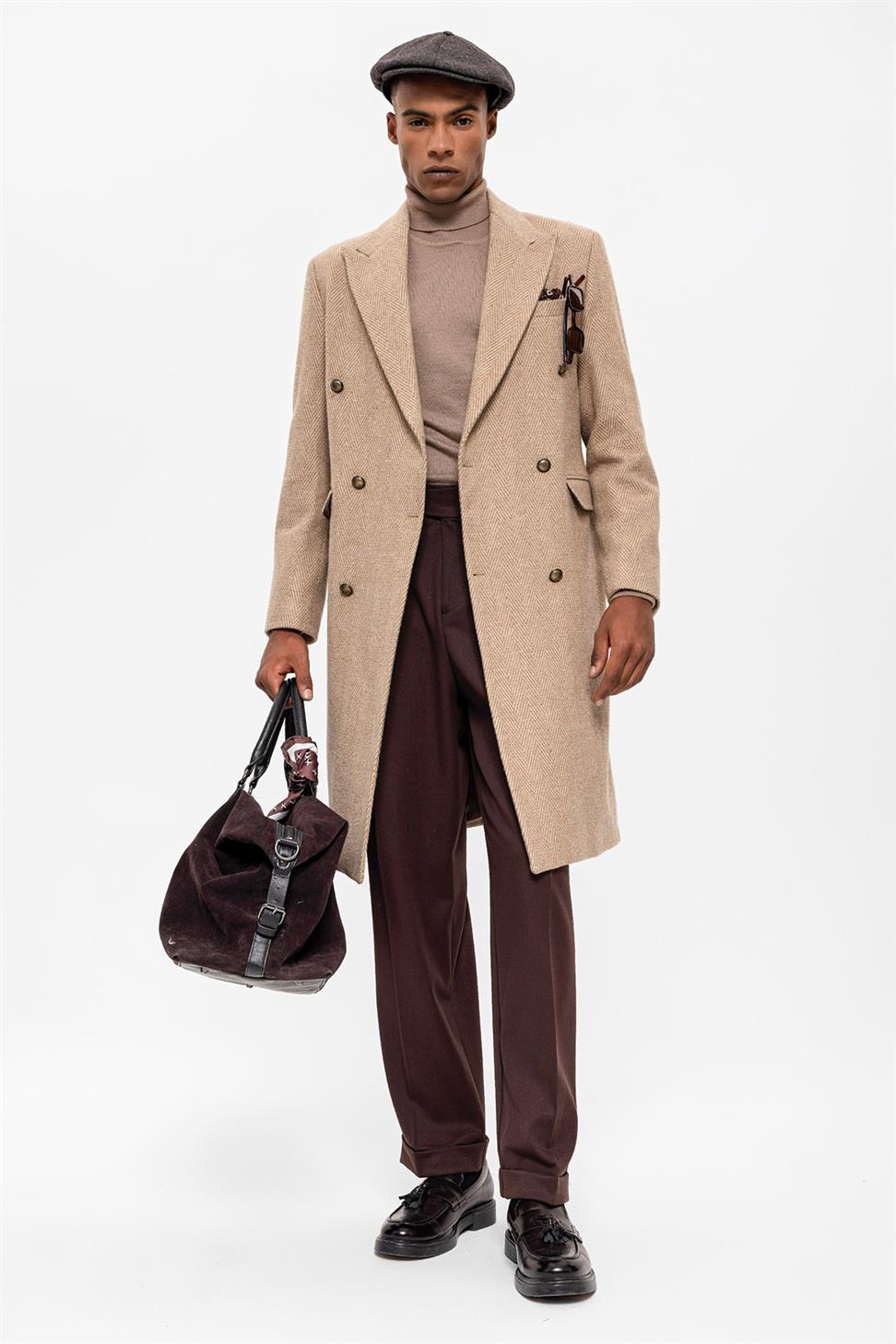 متعرجة منقوشة مزدوجة الصدر معطف الرجال