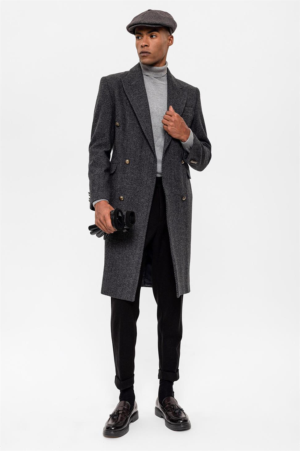 متعرجة منقوشة مزدوجة الصدر معطف الرجال