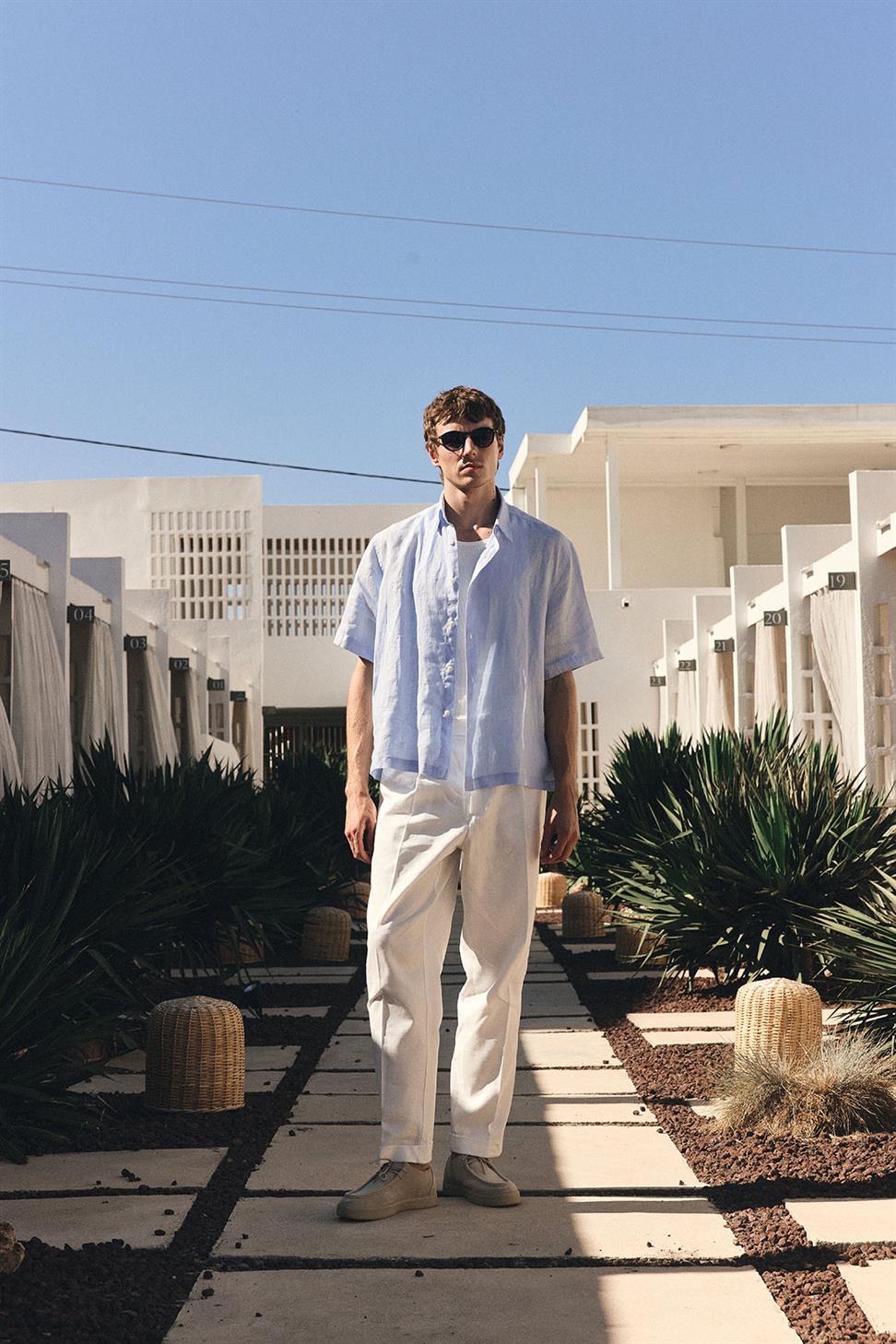 Antioch Bebe Mavi 100% Keten Relaxed Erkek Gömlek