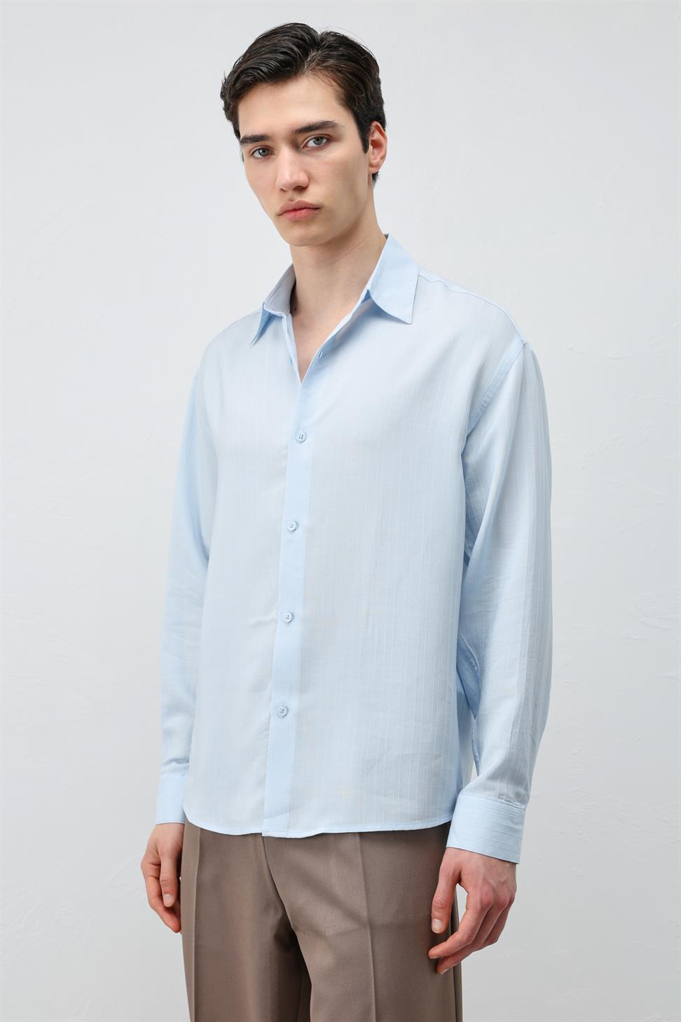 قميص رجالي بنسيج مخطط مصنوع من 100% ليوسيل