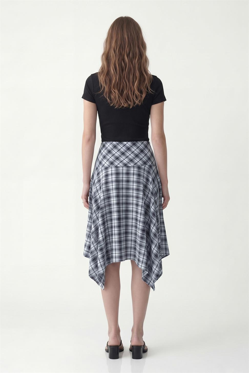 Womens Asymmetrical Plaid Skirt