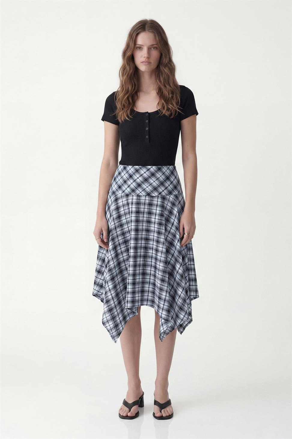 Womens Asymmetrical Plaid Skirt
