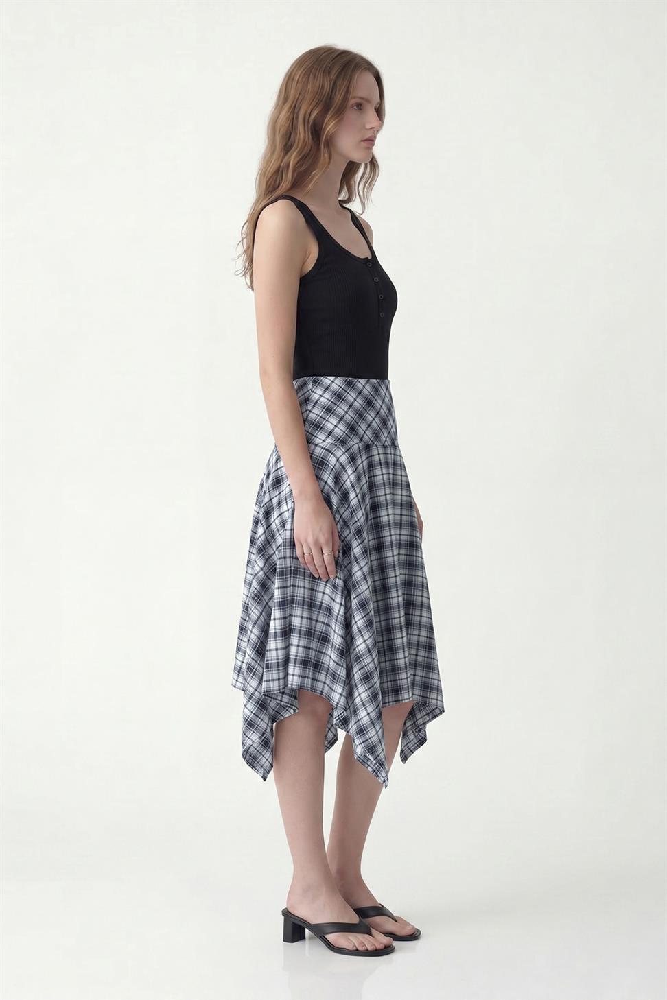 Womens Asymmetrical Plaid Skirt