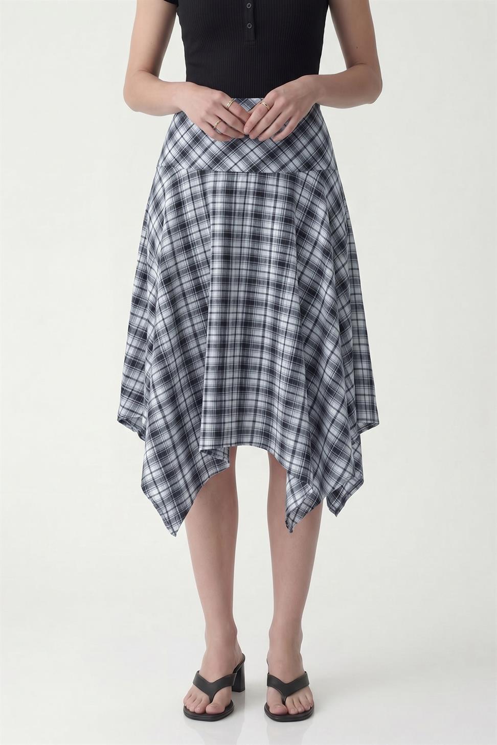 Womens Asymmetrical Plaid Skirt
