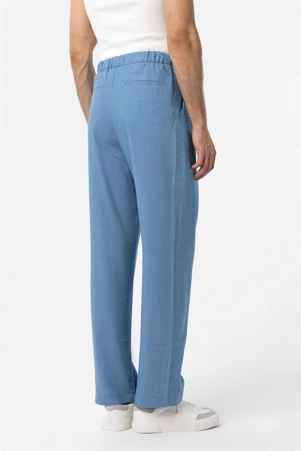بنطلون رجالي فضفاض من مزيج الكتان للرجال برباط خصر