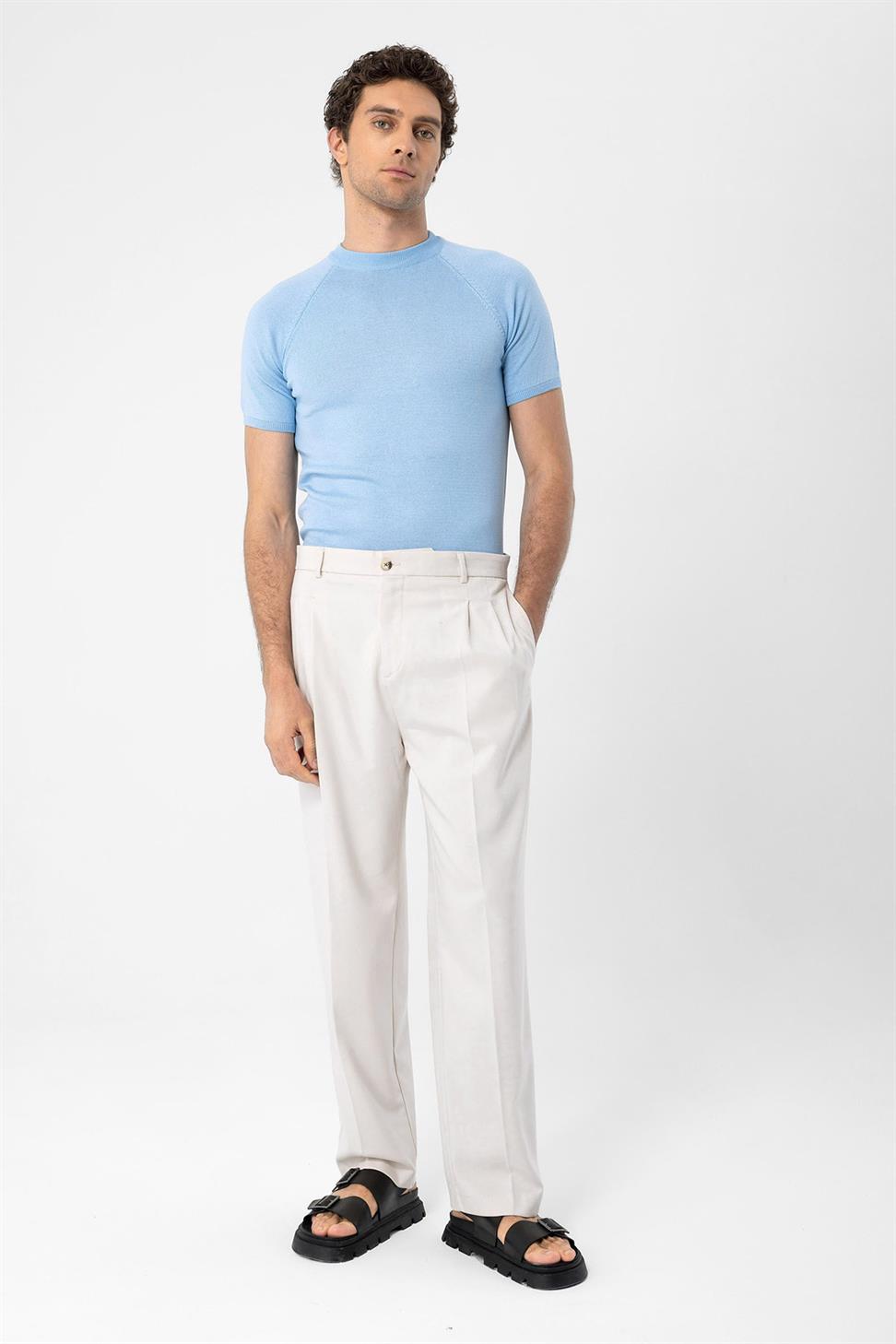 Antioch Bebe Mavi Bisiklet Yaka Slim Fit Erkek Triko T-Shirt