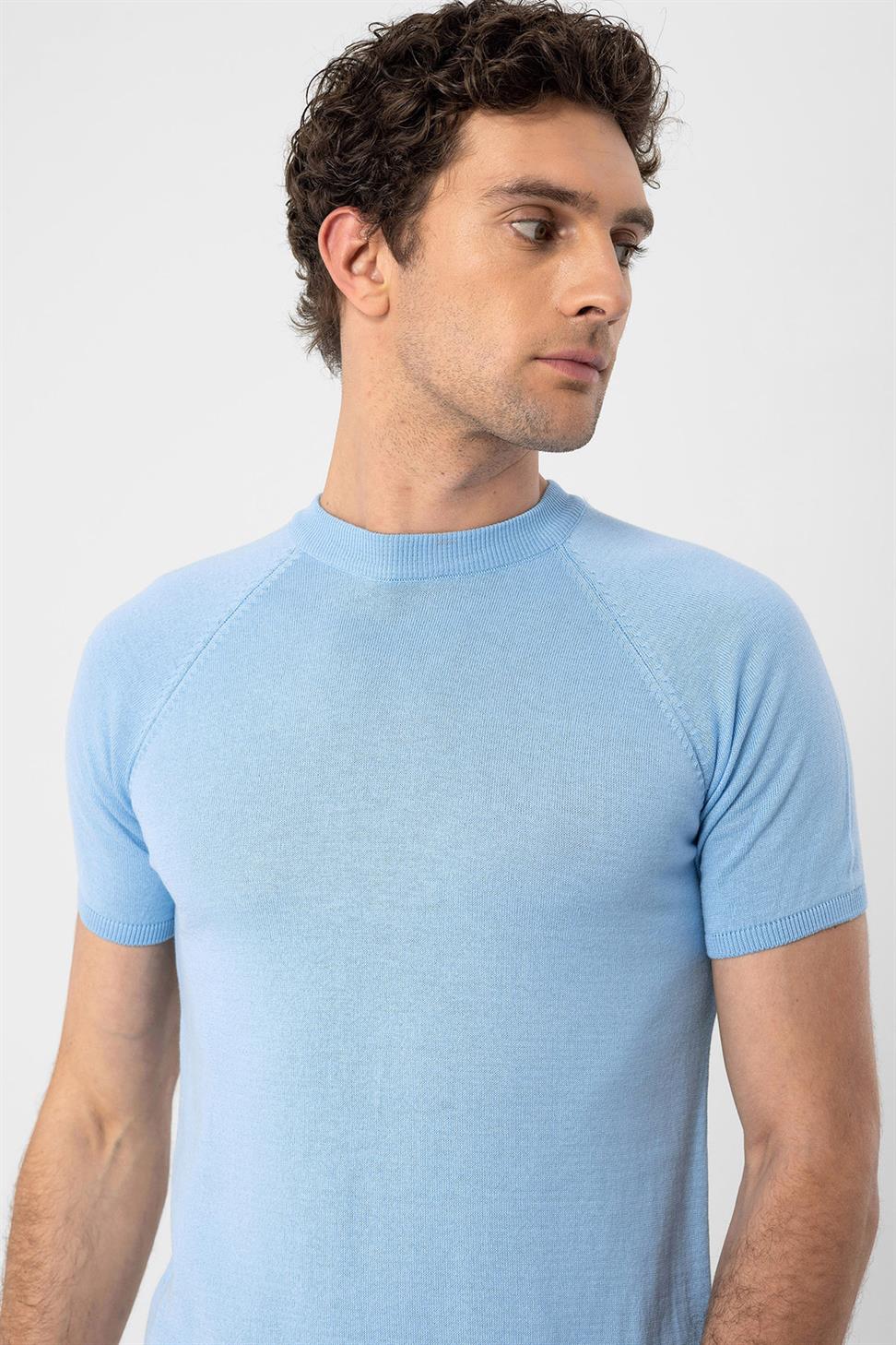 Antioch Bebe Mavi Bisiklet Yaka Slim Fit Erkek Triko T-Shirt