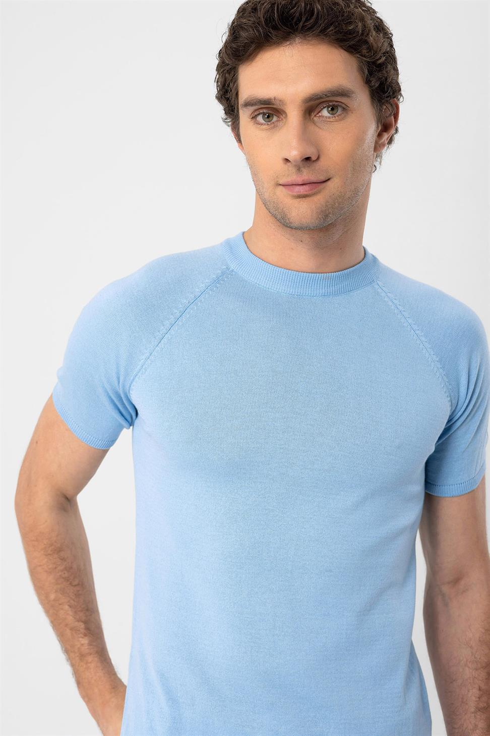 Antioch Bebe Mavi Bisiklet Yaka Slim Fit Erkek Triko T-Shirt