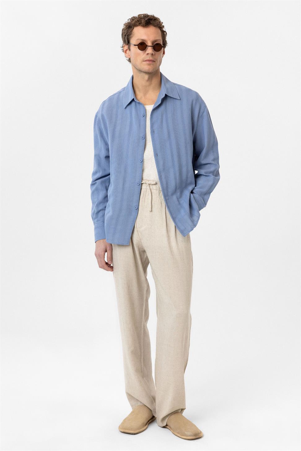 Antioch Bebe Mavi Dokulu Jakarlı Pamuklu Erkek Gömlek