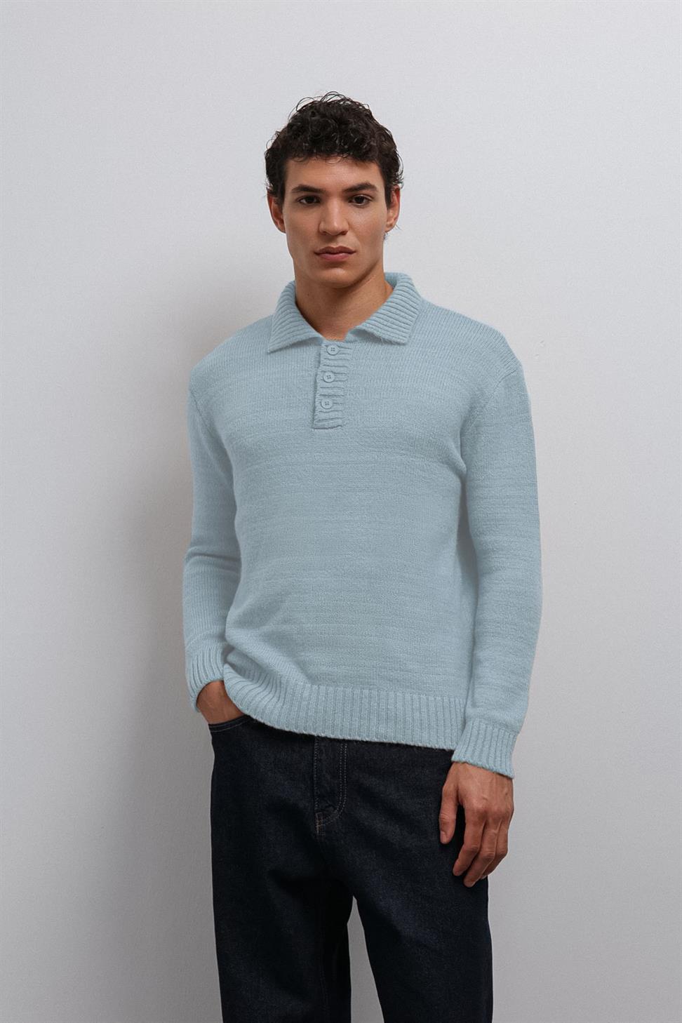 Antioch Bebe Mavi Düğmeli Yaka Erkek Kazak