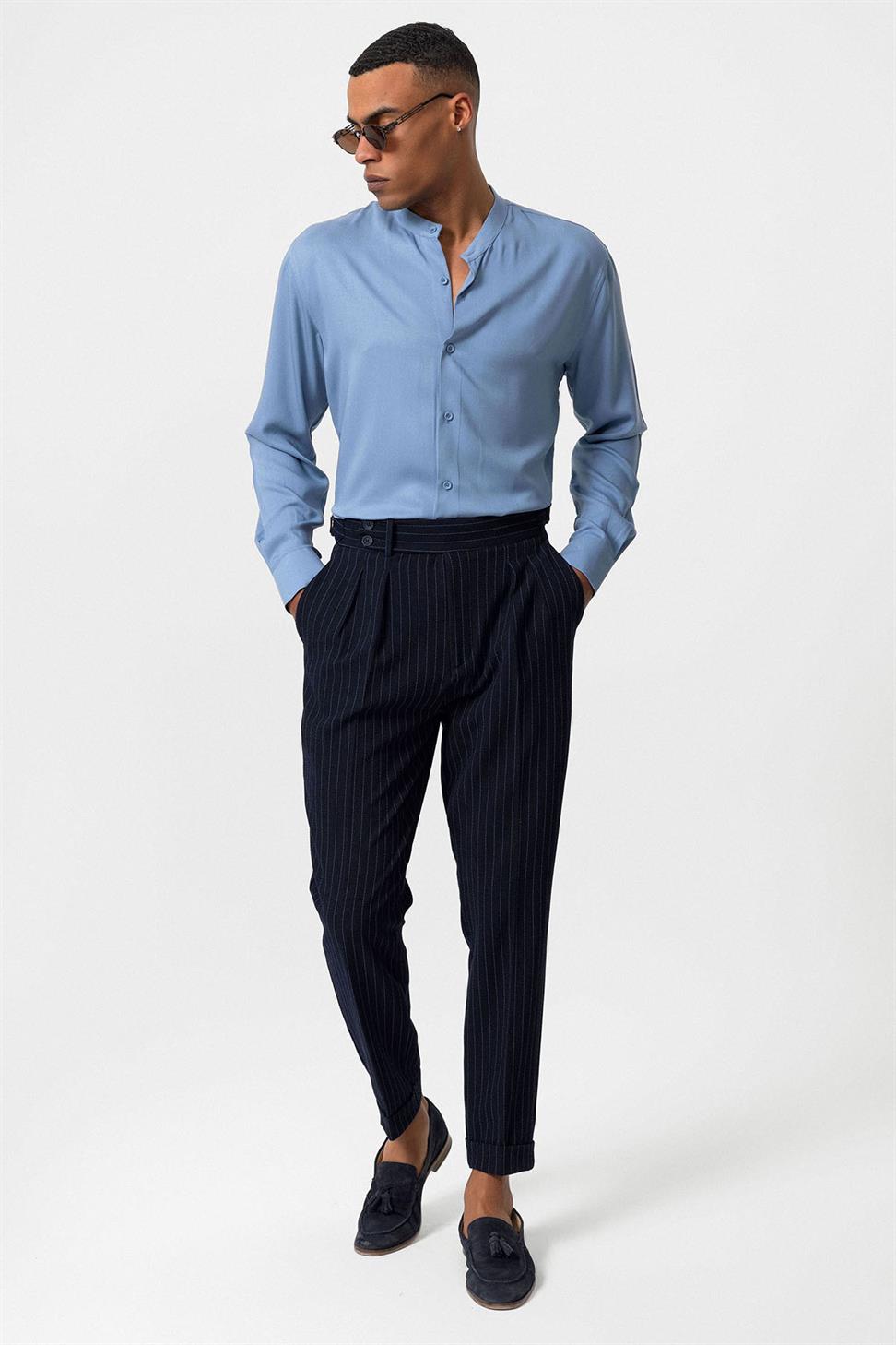 قميص رجالي بياقة القاضي بياقة عادية