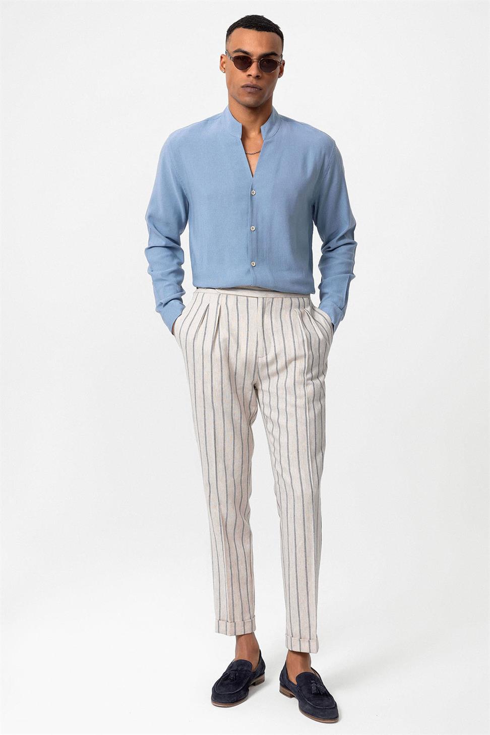 قميص رجالي بأكمام طويلة وياقة القاضي