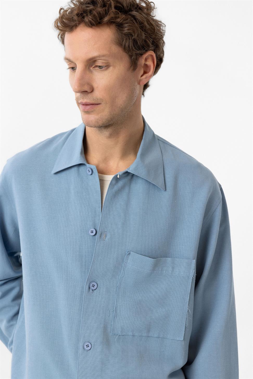 Relaxed Mens Shirt with Linen Blend
