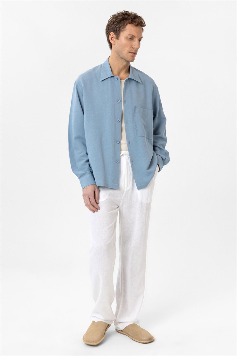 Relaxed Mens Shirt with Linen Blend