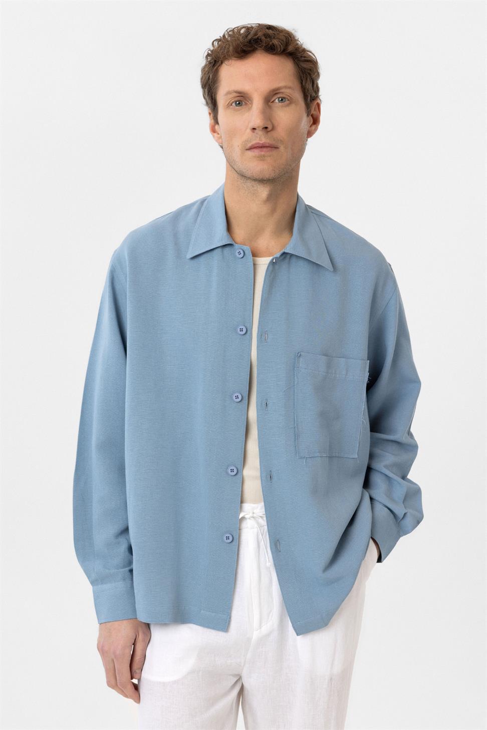 Relaxed Mens Shirt with Linen Blend