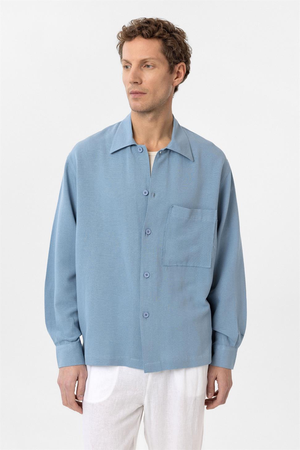 Relaxed Mens Shirt with Linen Blend