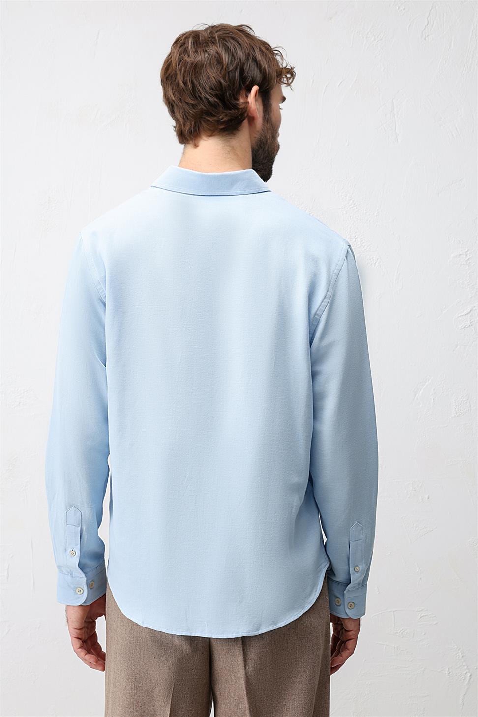 Antioch Bebe Mavi Keten Karışımlı Relaxed Fit Erkek Gömlek