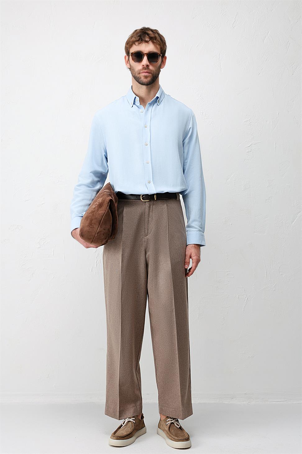 Antioch Bebe Mavi Keten Karışımlı Relaxed Fit Erkek Gömlek