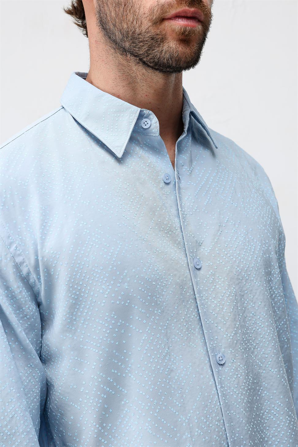 قميص رجالي منسوج من مزيج من الأقمشة