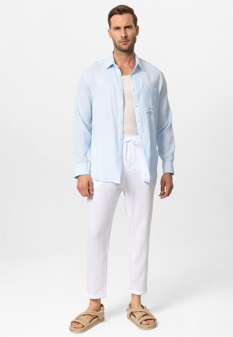 قميص رجالي بأكمام طويلة من نسيج موسلين