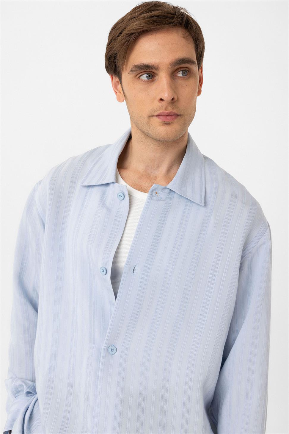 Antioch Bebe Mavi Oversize Dokulu Erkek Gömlek