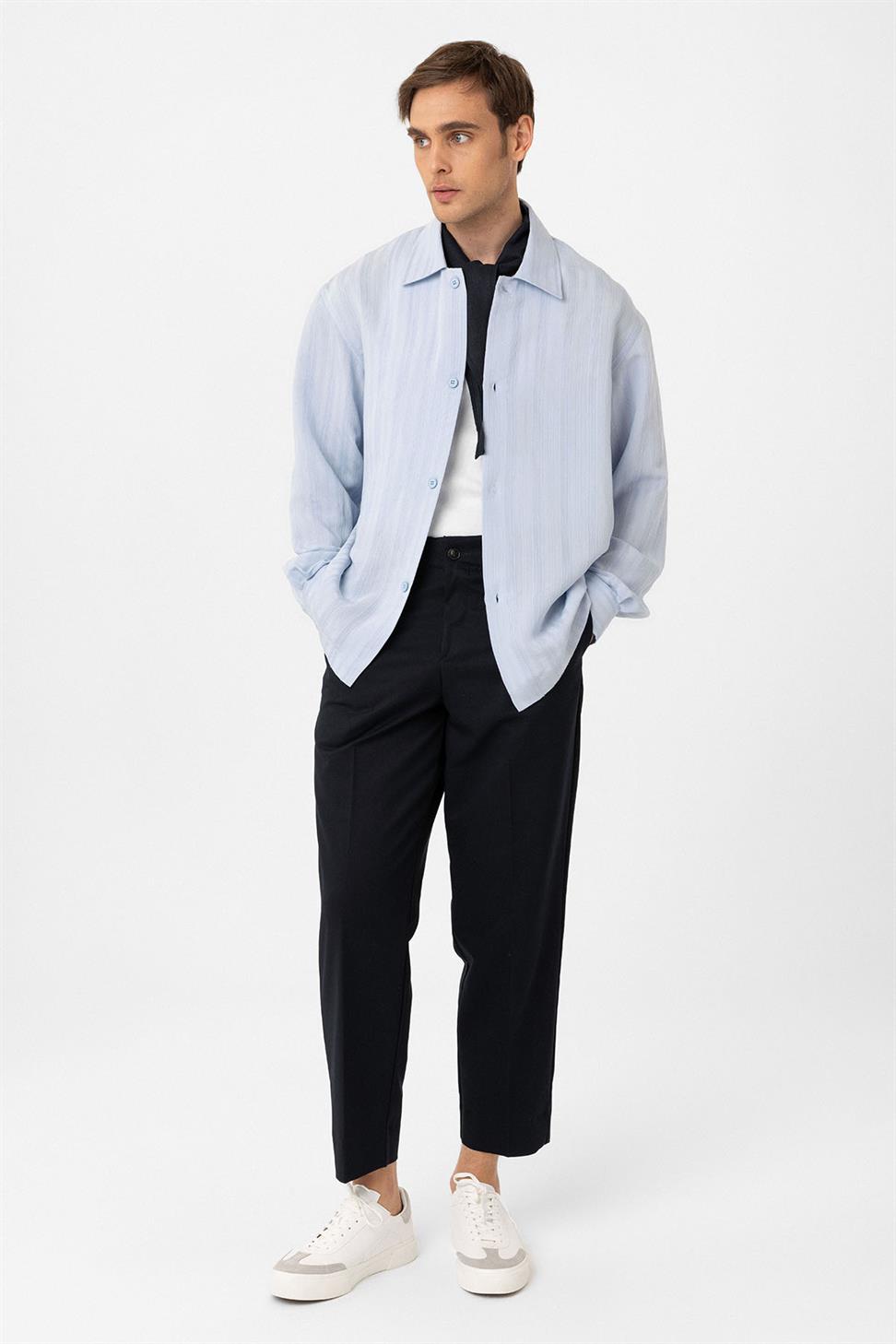 Antioch Bebe Mavi Oversize Dokulu Erkek Gömlek