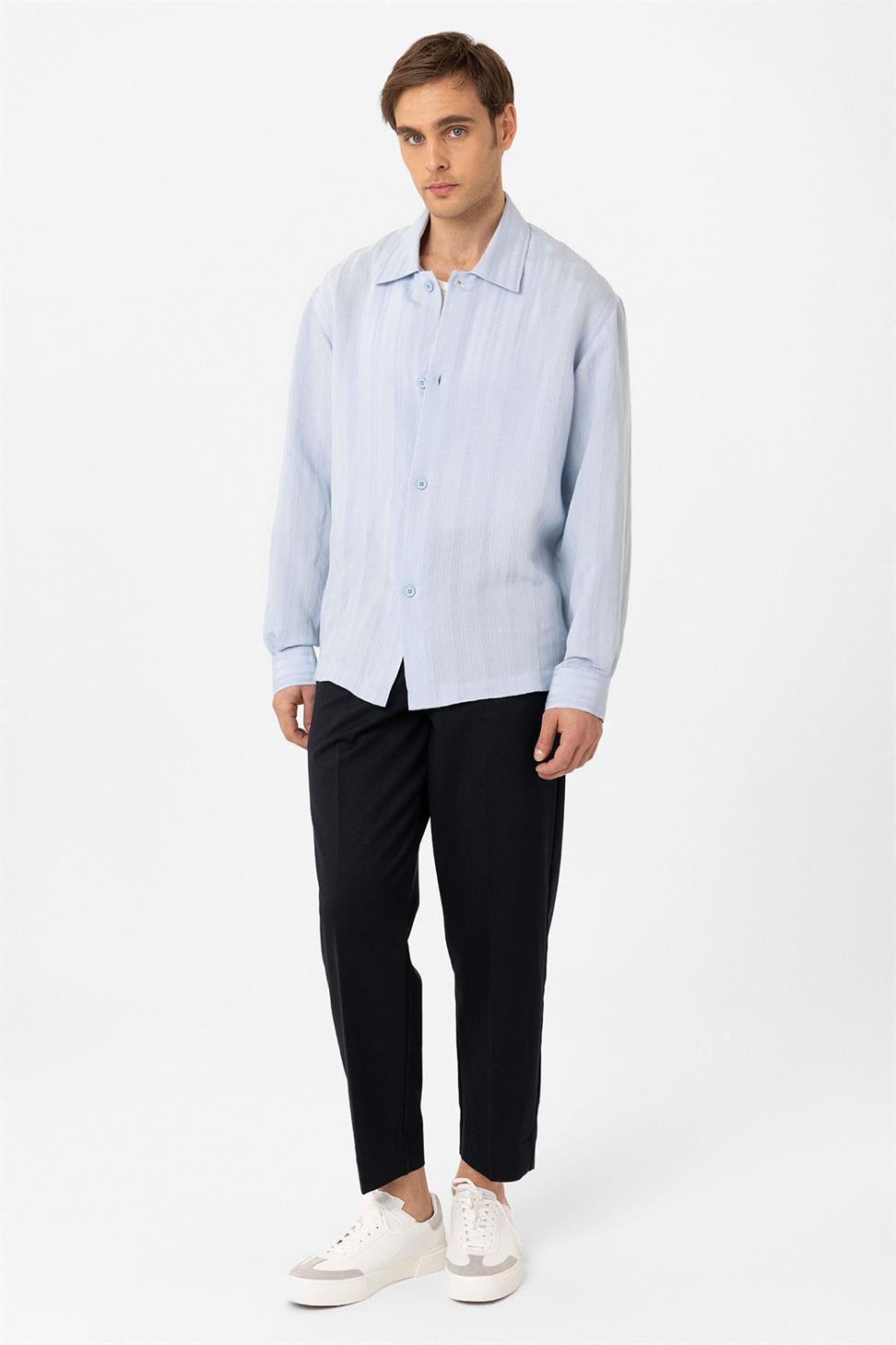 Antioch Bebe Mavi Oversize Dokulu Erkek Gömlek