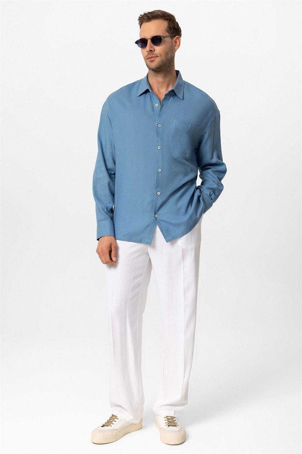 قميص رجالي بأكمام طويلة مكشوف الأكمام