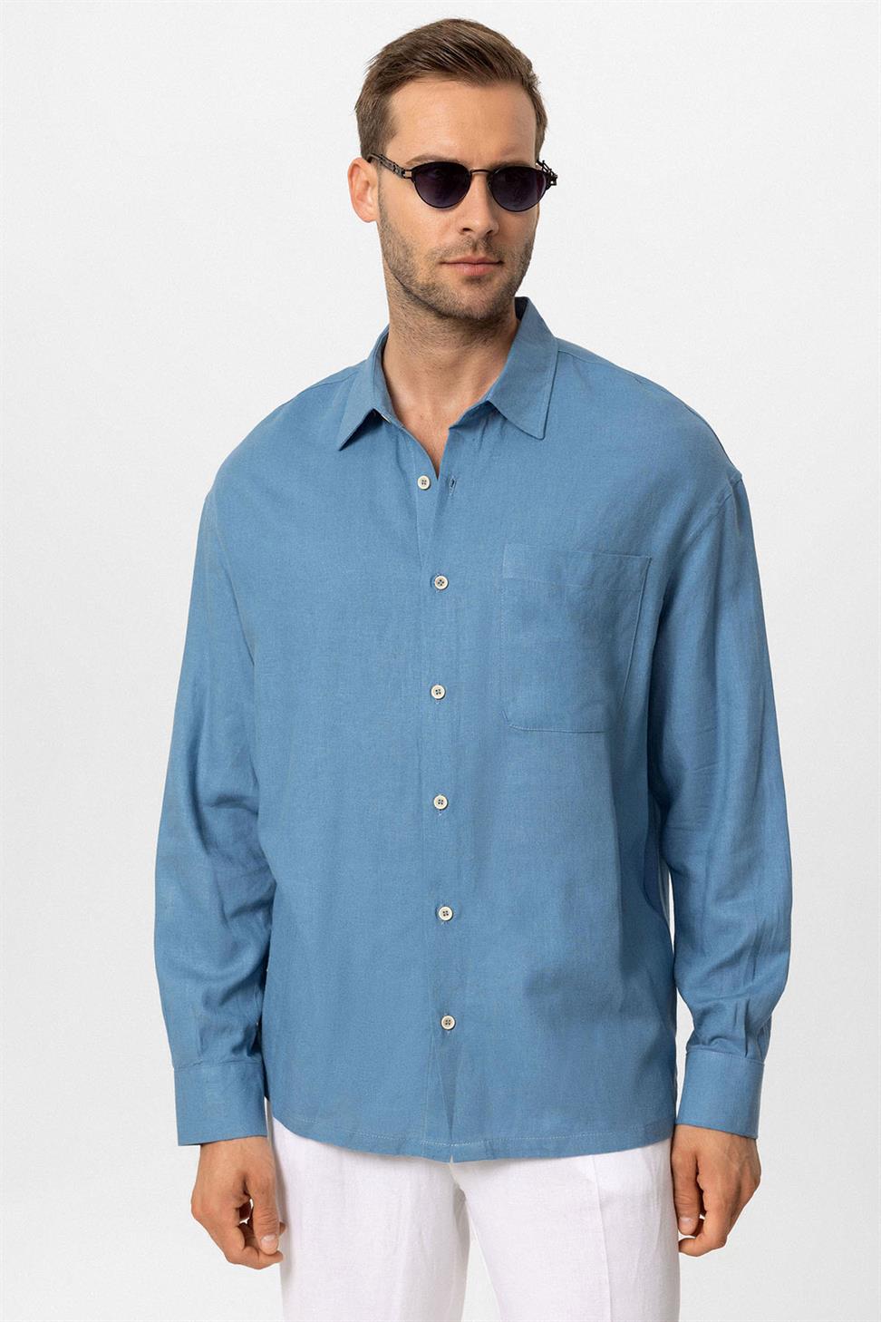 قميص رجالي بأكمام طويلة مكشوف الأكمام