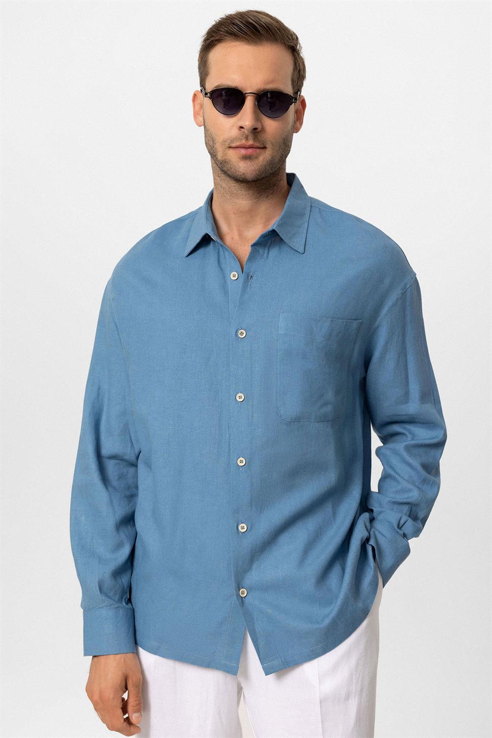 قميص رجالي بأكمام طويلة مكشوف الأكمام