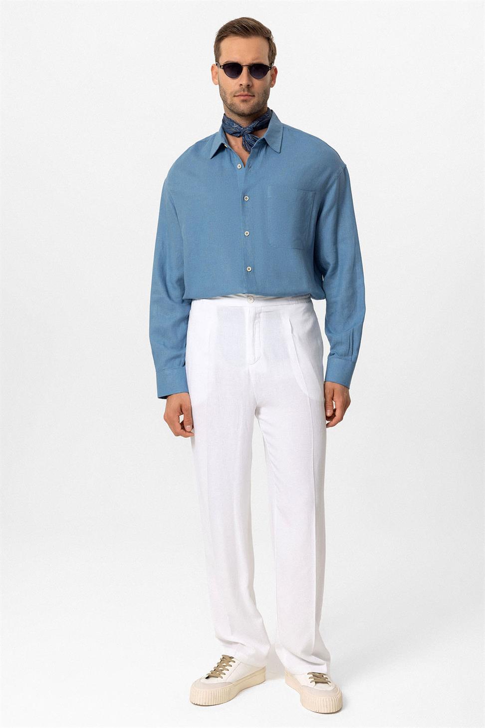 قميص رجالي بأكمام طويلة مكشوف الأكمام